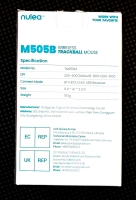 back of m505b box with basic specs and contact info